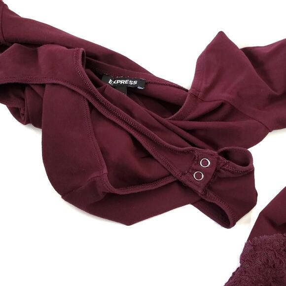 Express | Lace Flare Sleeve Off Shoulder Body Suit - Picture 8 of 11